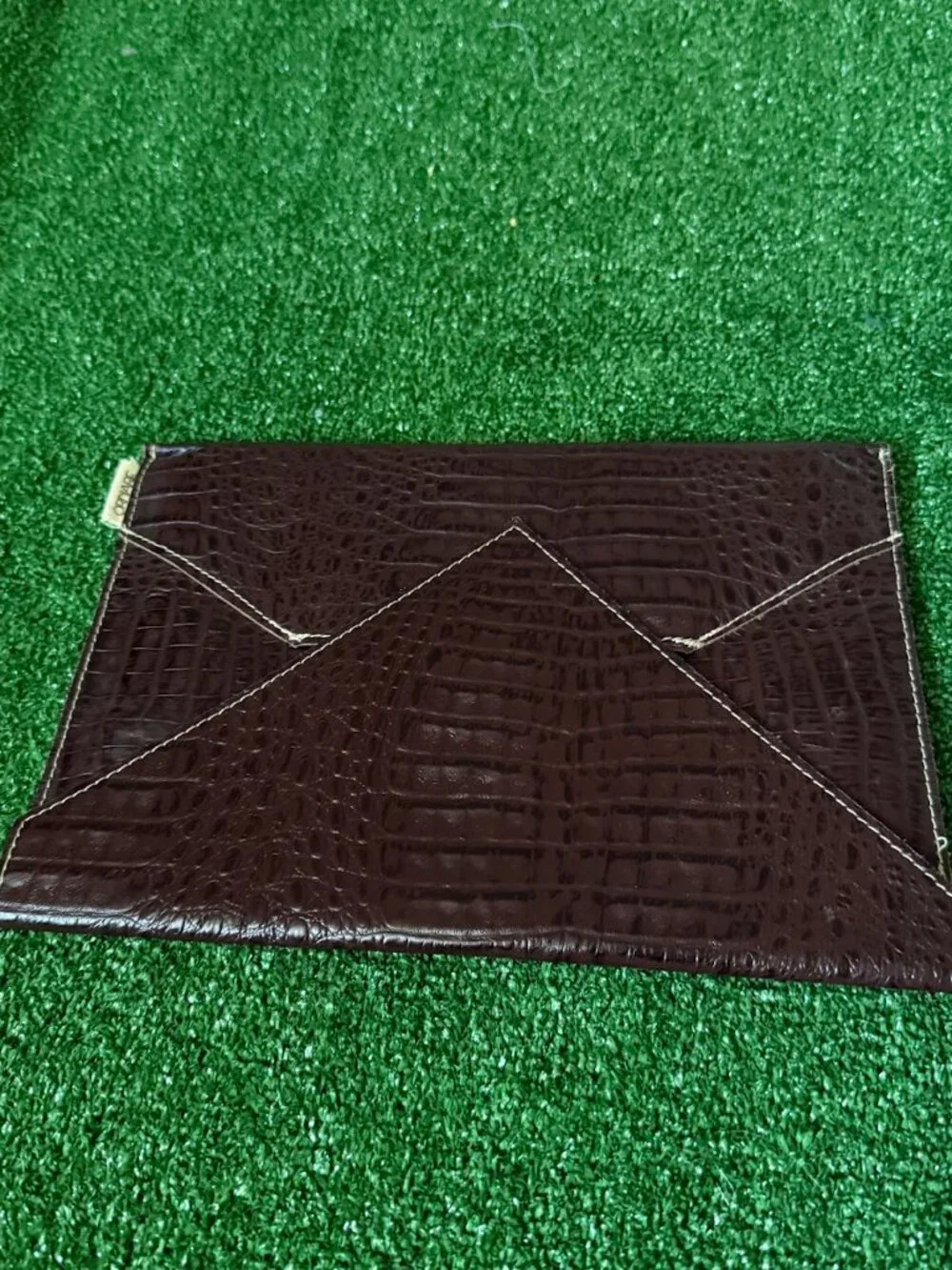 Ornare Brown Genuine Leather Croc Embossed Envelope Clutch Portfolio Purse Rare